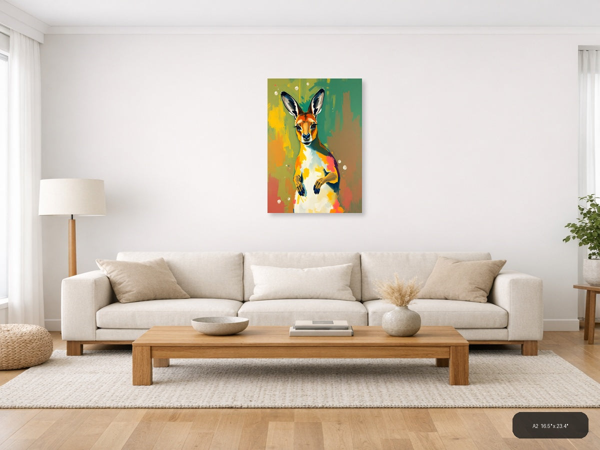 Colorful Abstract Kangaroo Portrait Wall Art — A2 / Living Room