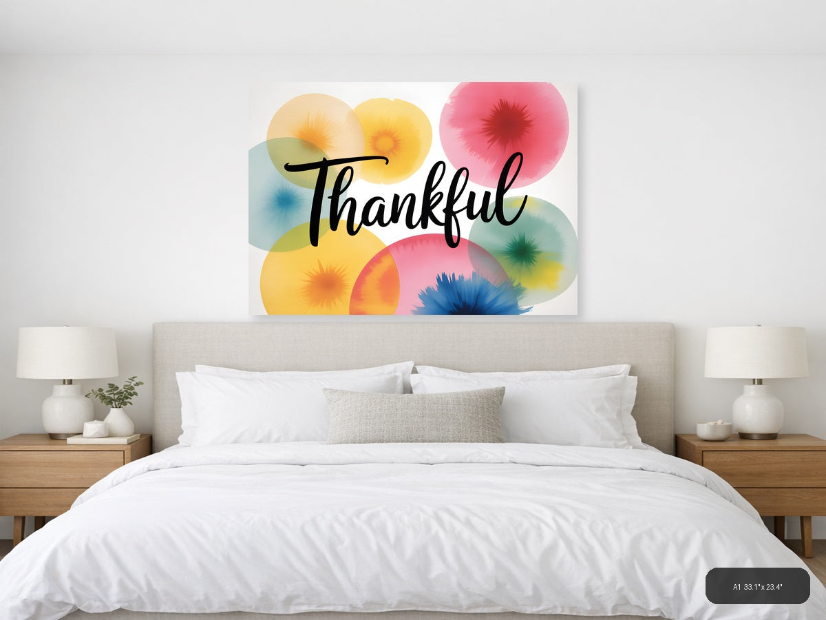 Thankful — Watercolor (Landscape) Canvas Print | Watercolor Wall Art | A4 A3 A2 A1 — A1 / Bedroom