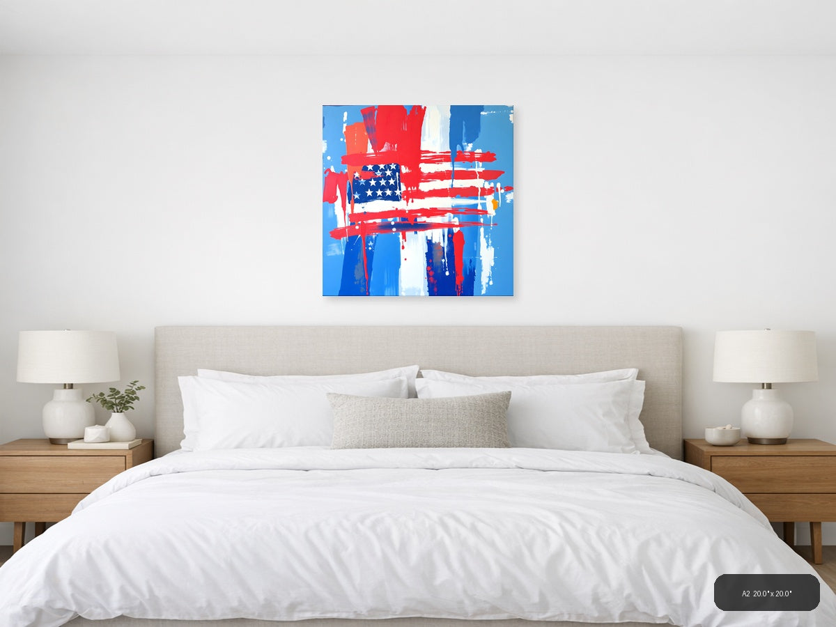 Abstract American Flag Drip Painting - Patriotic Wall Art — A2 / Bedroom
