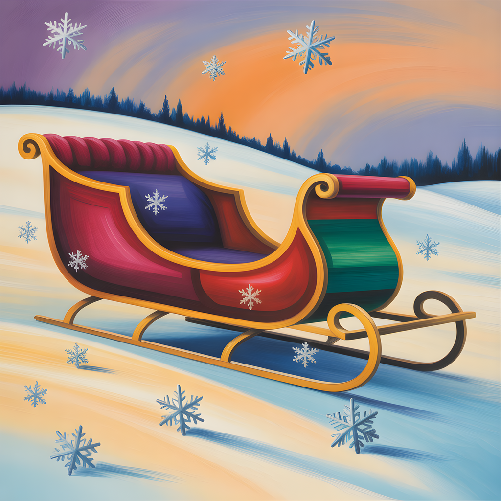Santa's Sleigh Winter Landscape Abstract Wall Art