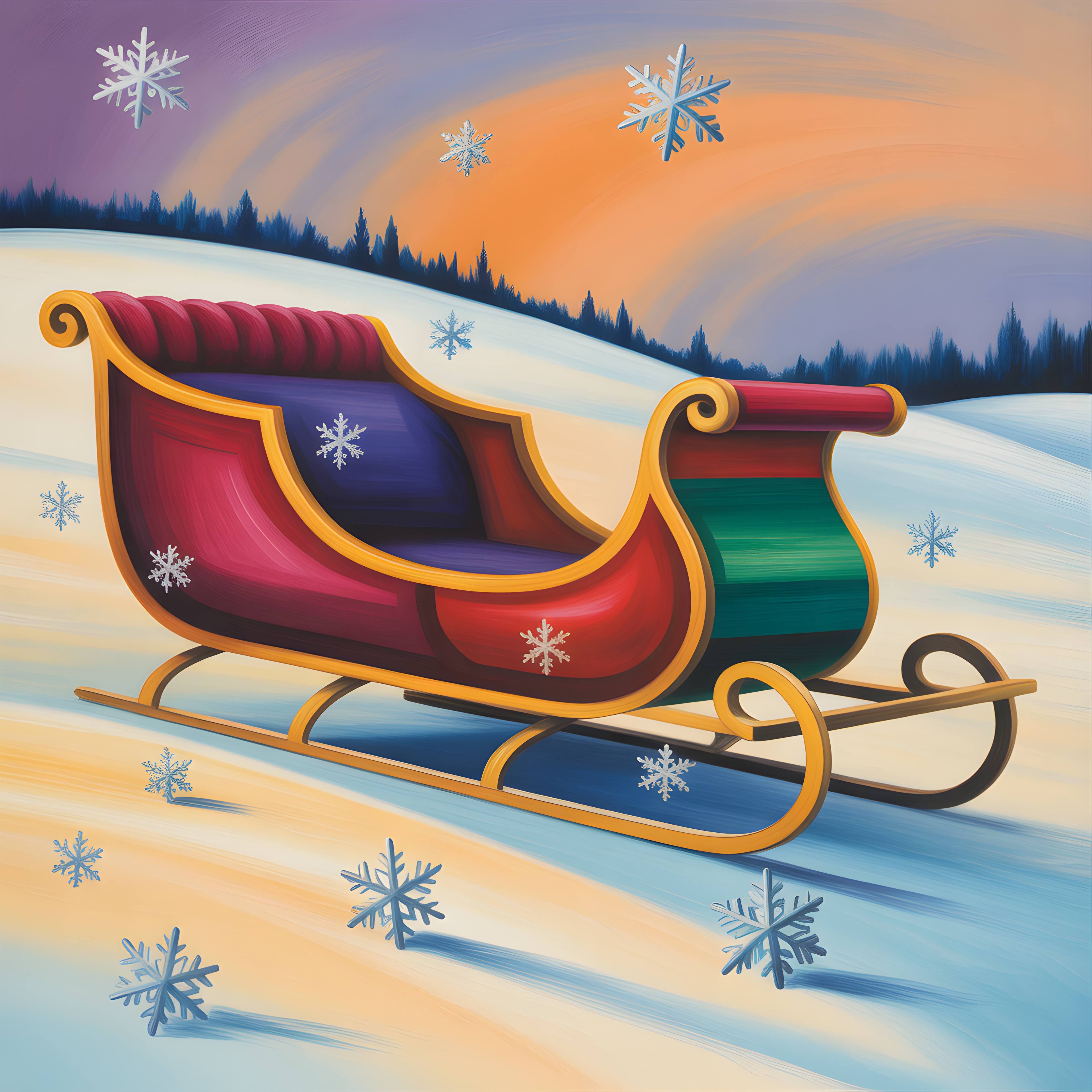 Santa's Sleigh Winter Landscape Abstract Wall Art