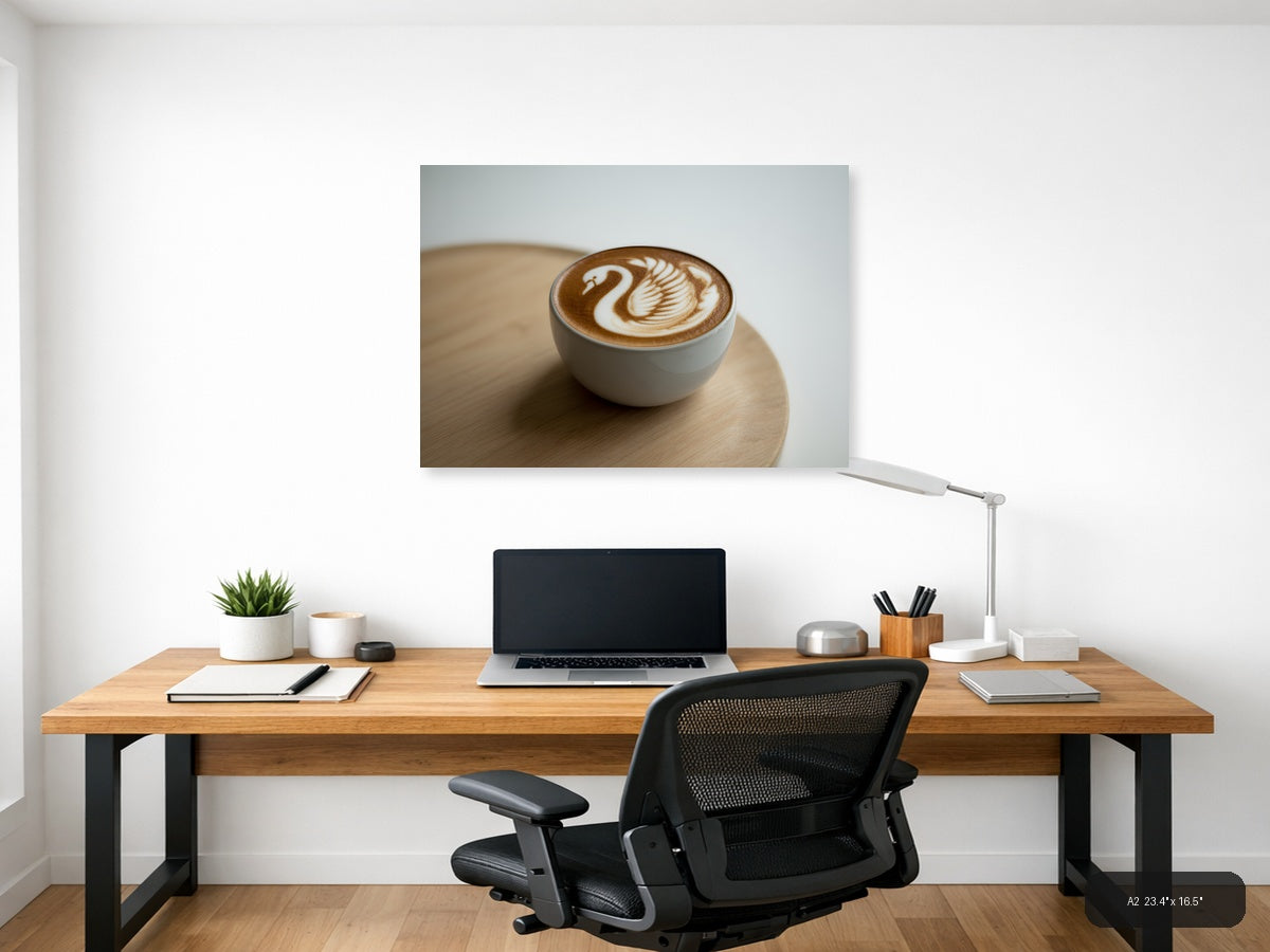 Minimalist Swan Latte Art Coffee Wall Art — A2 / Office