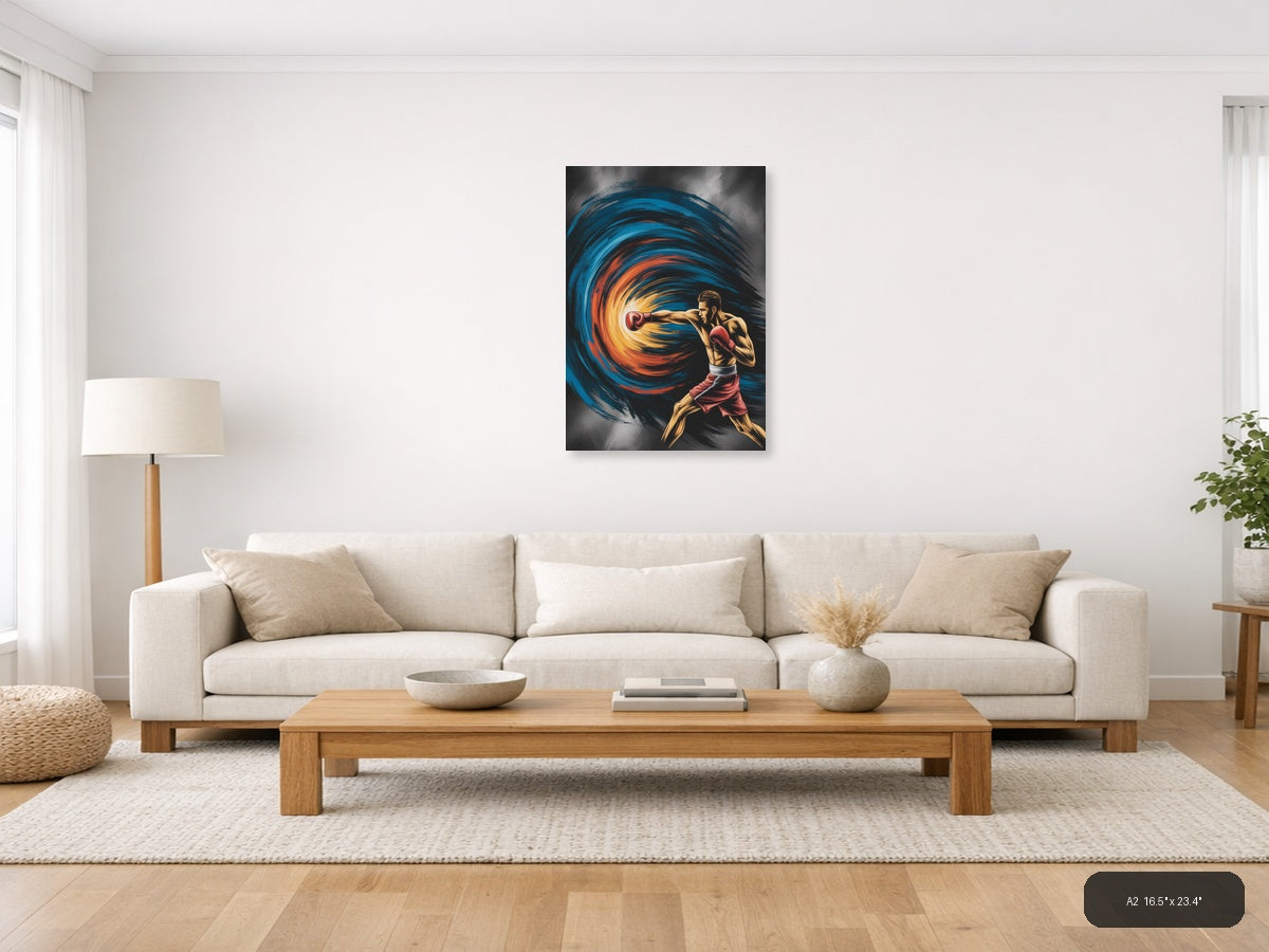 Abstract Boxer Punch Energy Swirl Portrait Wall Art — A2 / Living Room
