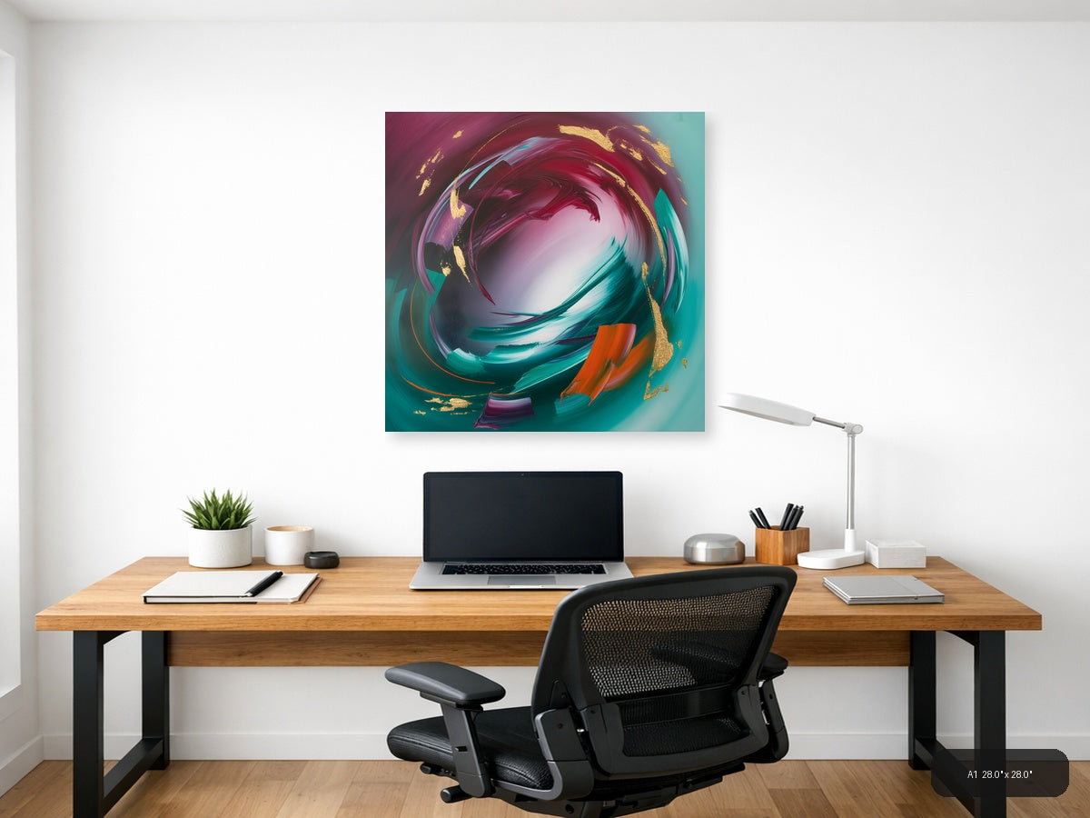 Abstract Swirl in Teal, Magenta & Gold Wall Art — A1 / Office