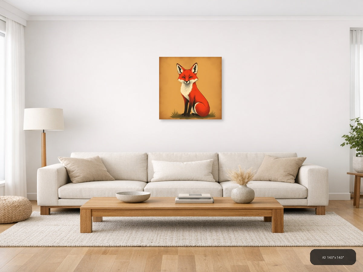 Vintage Red Fox Portrait Square Wall Art — A3 / Living Room