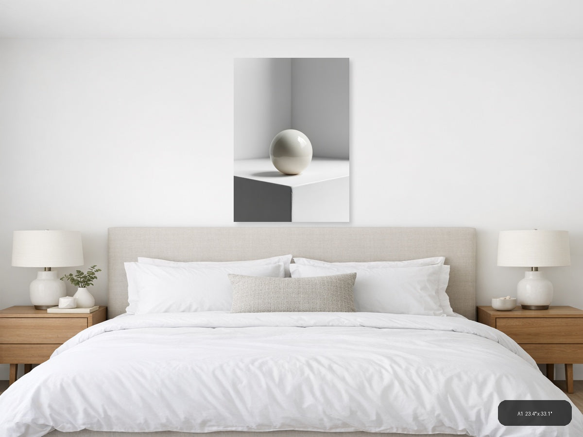 Minimalist White Sphere on Pedestal Wall Art — A1 / Bedroom