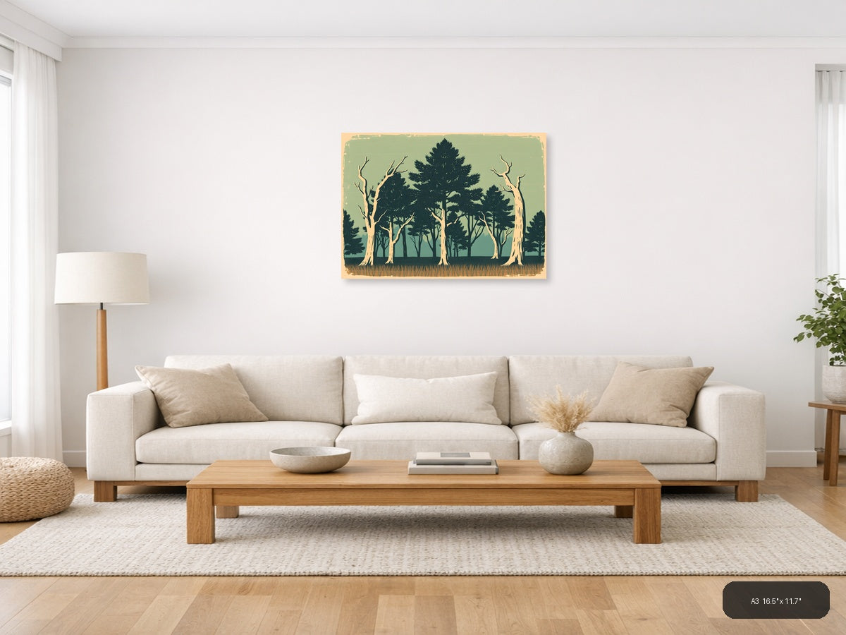 Vintage Forest Landscape with Tall Trees Wall Art — A3 / Living Room