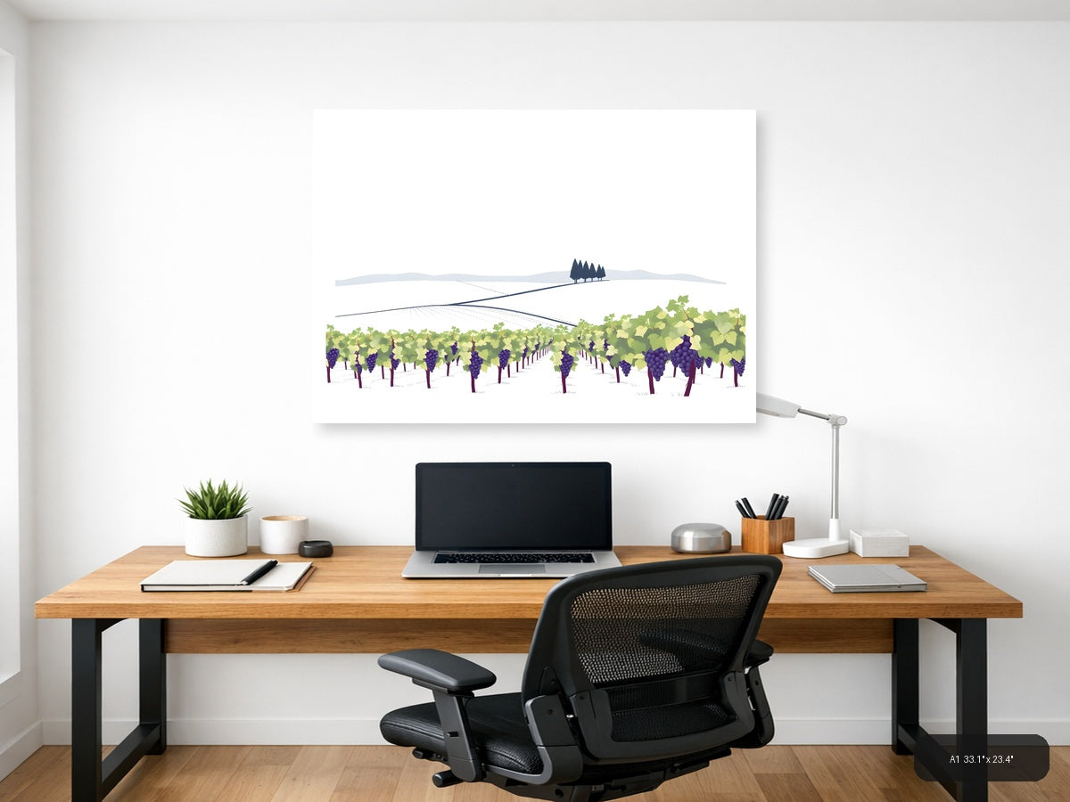 Minimalist Vineyard Landscape with Rolling Hills Wall Art — A1 / Office