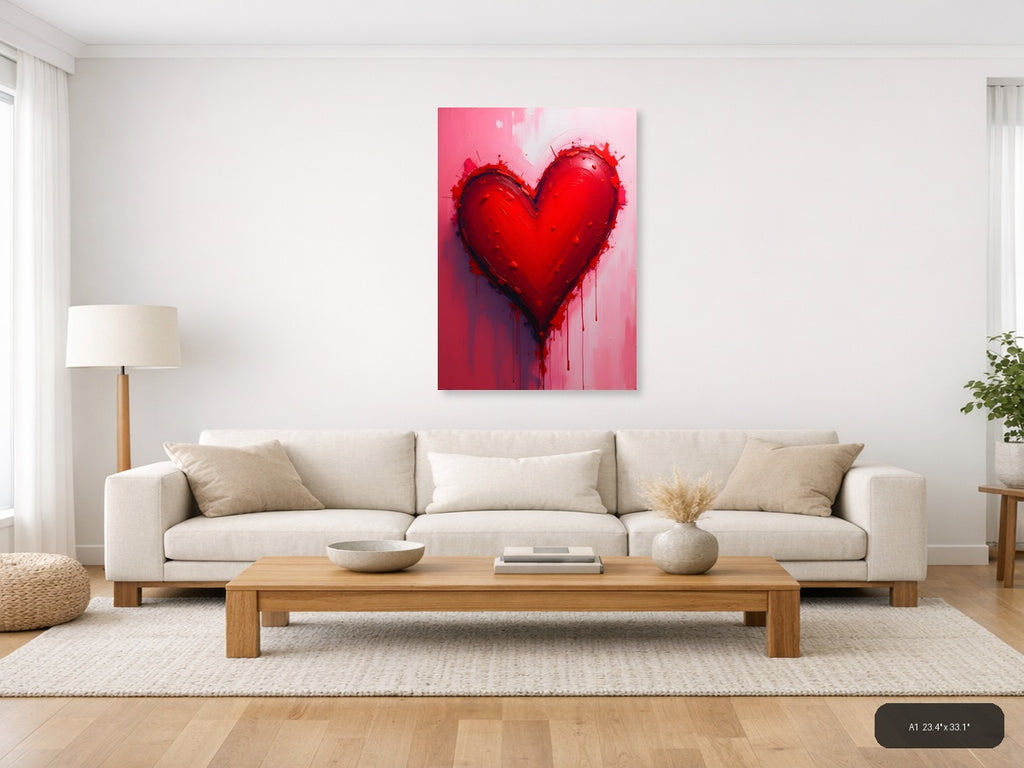 Abstract Red Heart with Dripping Paint Wall Art — A1 / Living Room