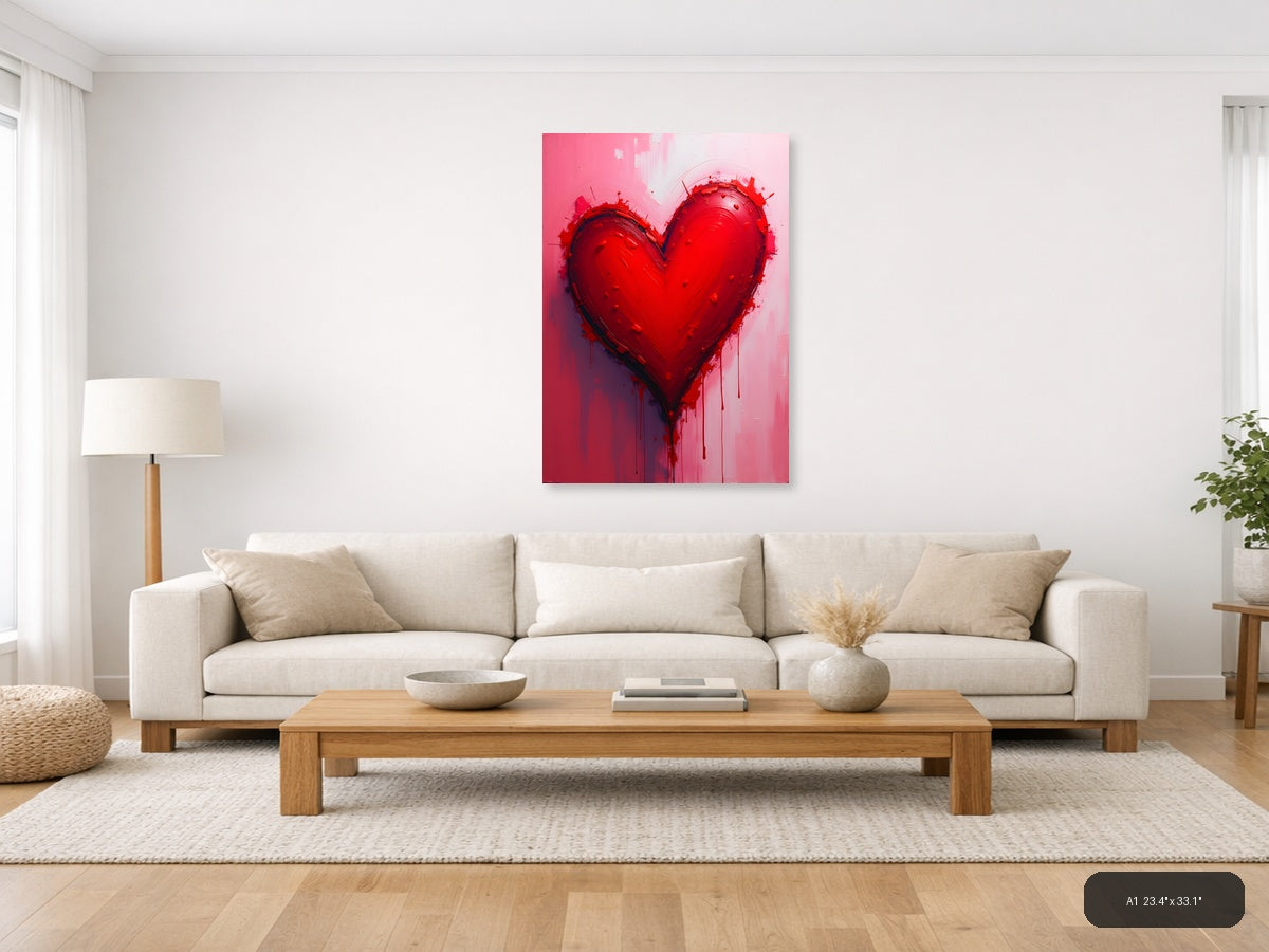 Abstract Red Heart with Dripping Paint Wall Art — A1 / Living Room