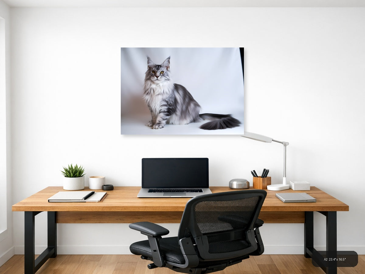 Gray Tabby Cat Portrait Minimalist Wall Art — A2 / Office