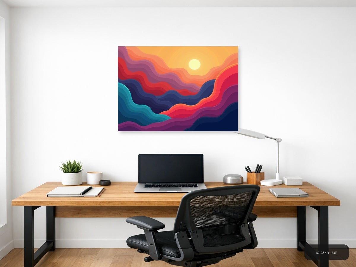 Colorful Abstract Sunset Waves Landscape Wall Art — A2 / Office