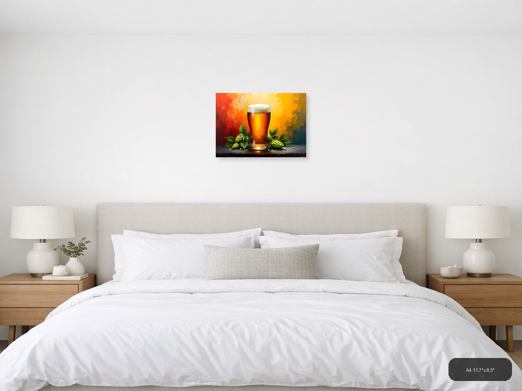 Beer Glass Hops Abstract Orange Yellow Wall Art — A4 / Bedroom