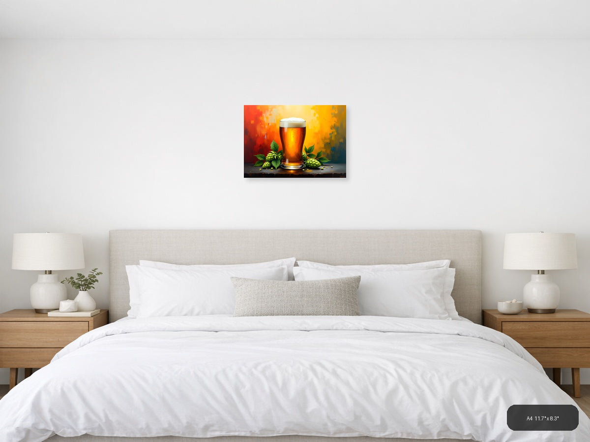Beer Glass Hops Abstract Orange Yellow Wall Art — A4 / Bedroom
