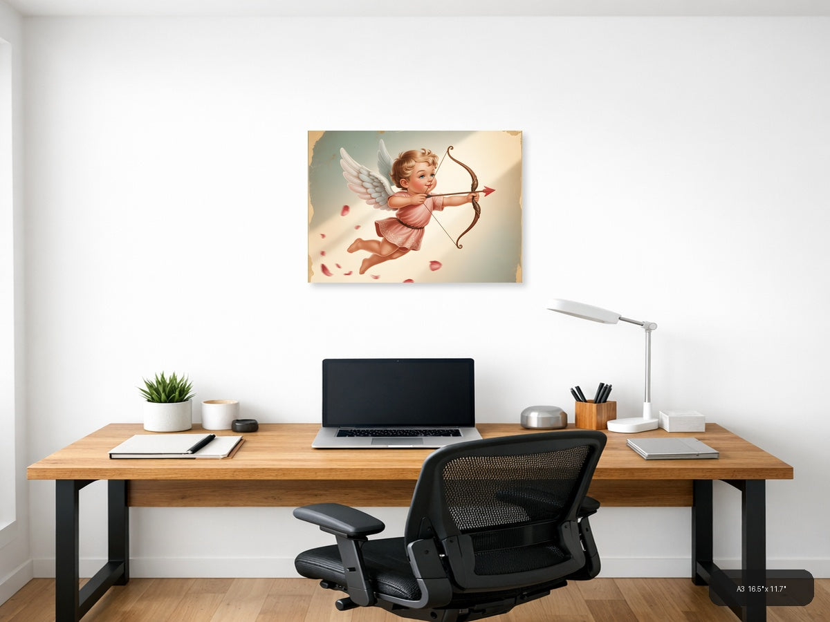 Vintage Cupid with Bow and Arrow Wall Art — A3 / Office