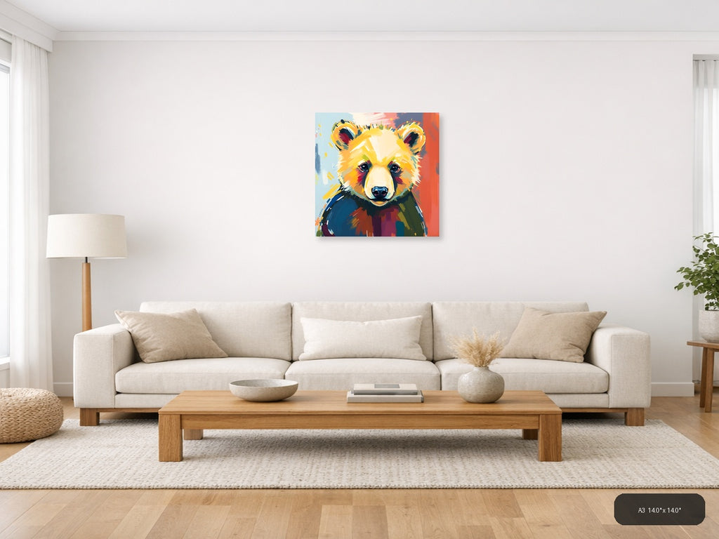 Colorful Abstract Bear Portrait Modern Wall Art — A3 / Living Room