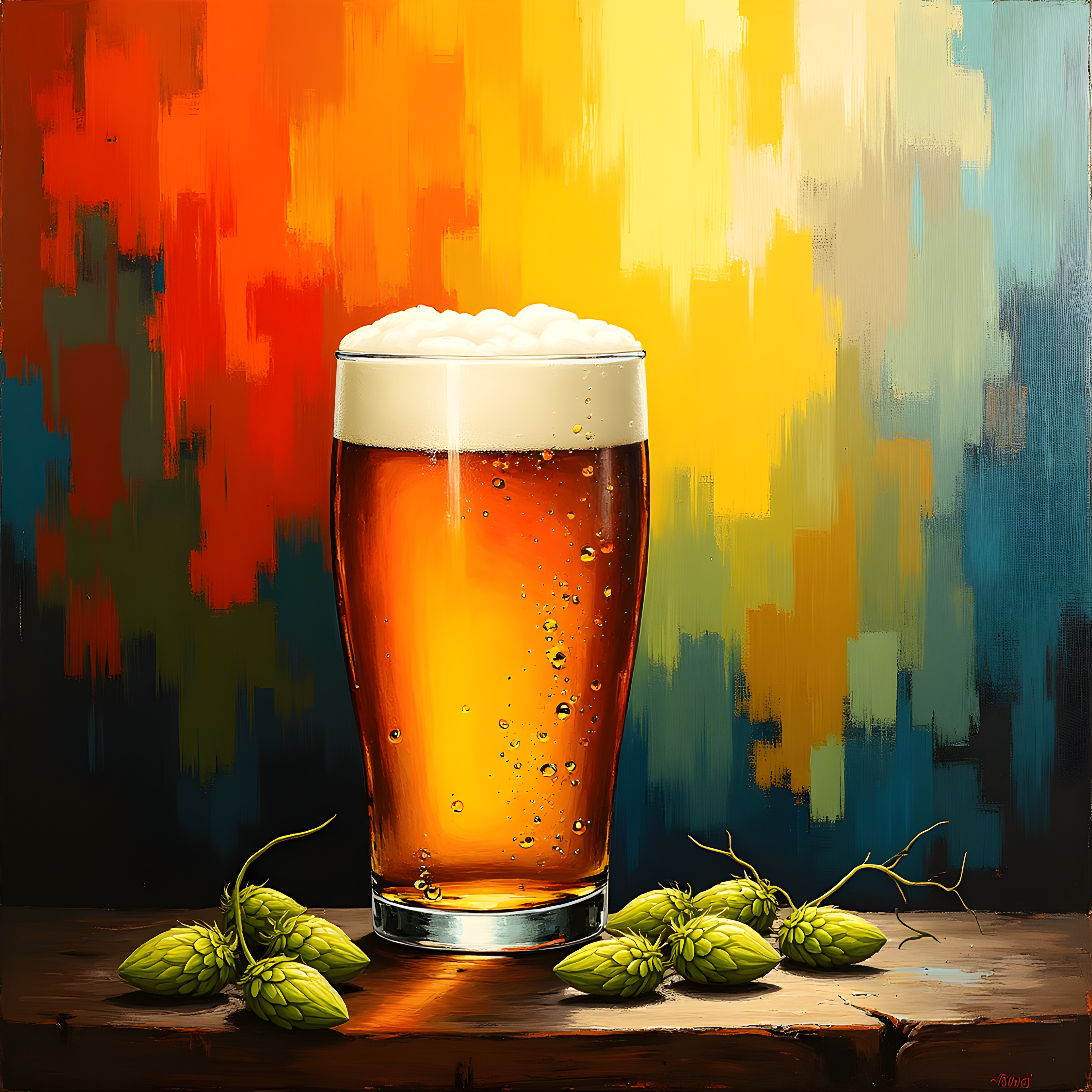 Abstract Beer Glass with Hops Wall Art