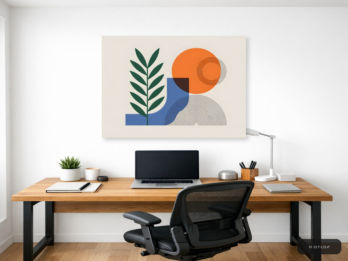Abstract Botanical Line Art with Geometric Shapes Wall Art — A1 / Office