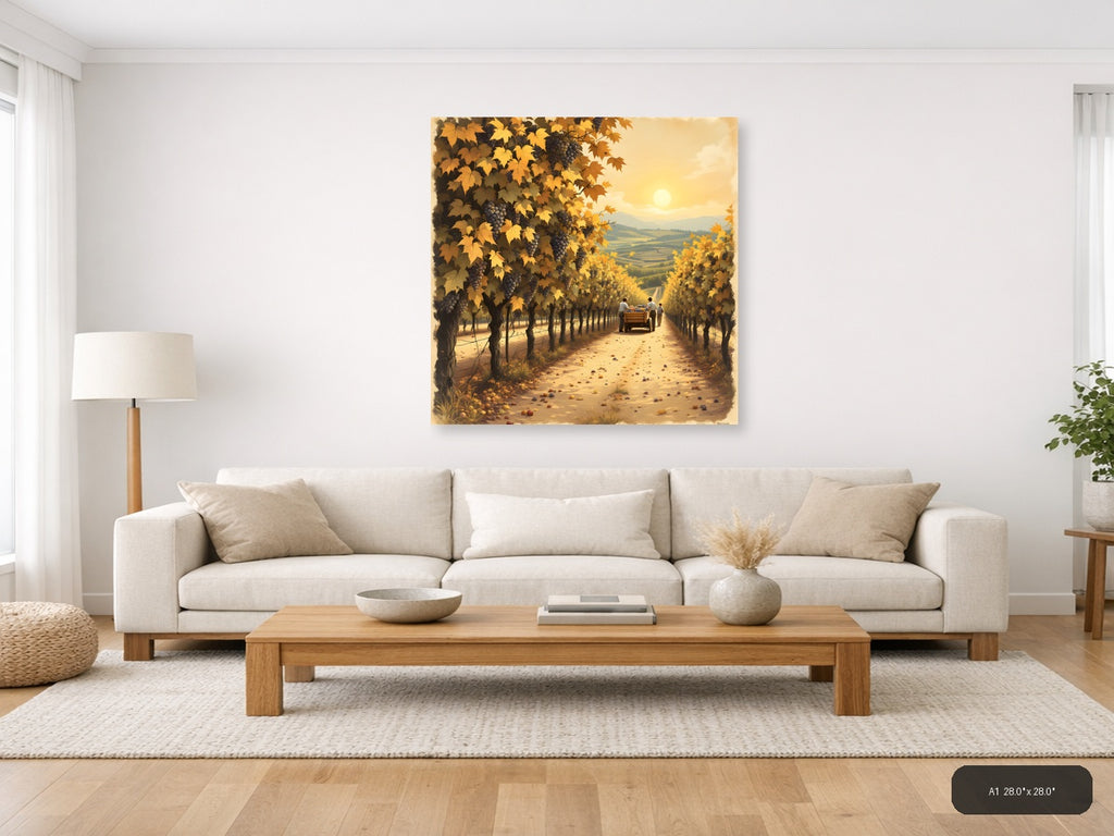 Autumn Vineyard Harvest Vintage Wall Art — A1 / Living Room