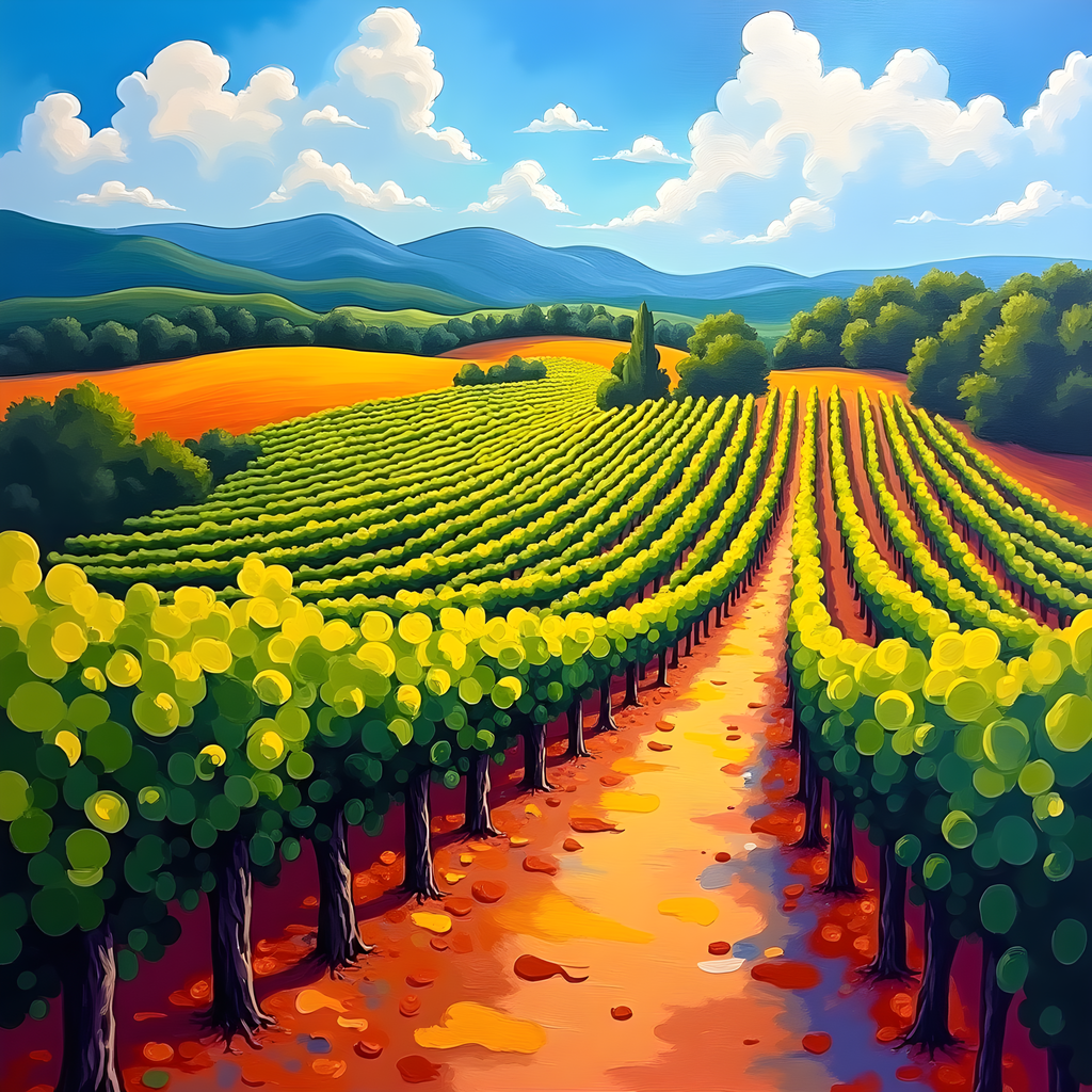 Vibrant Vineyard Landscape Abstract Wall Art