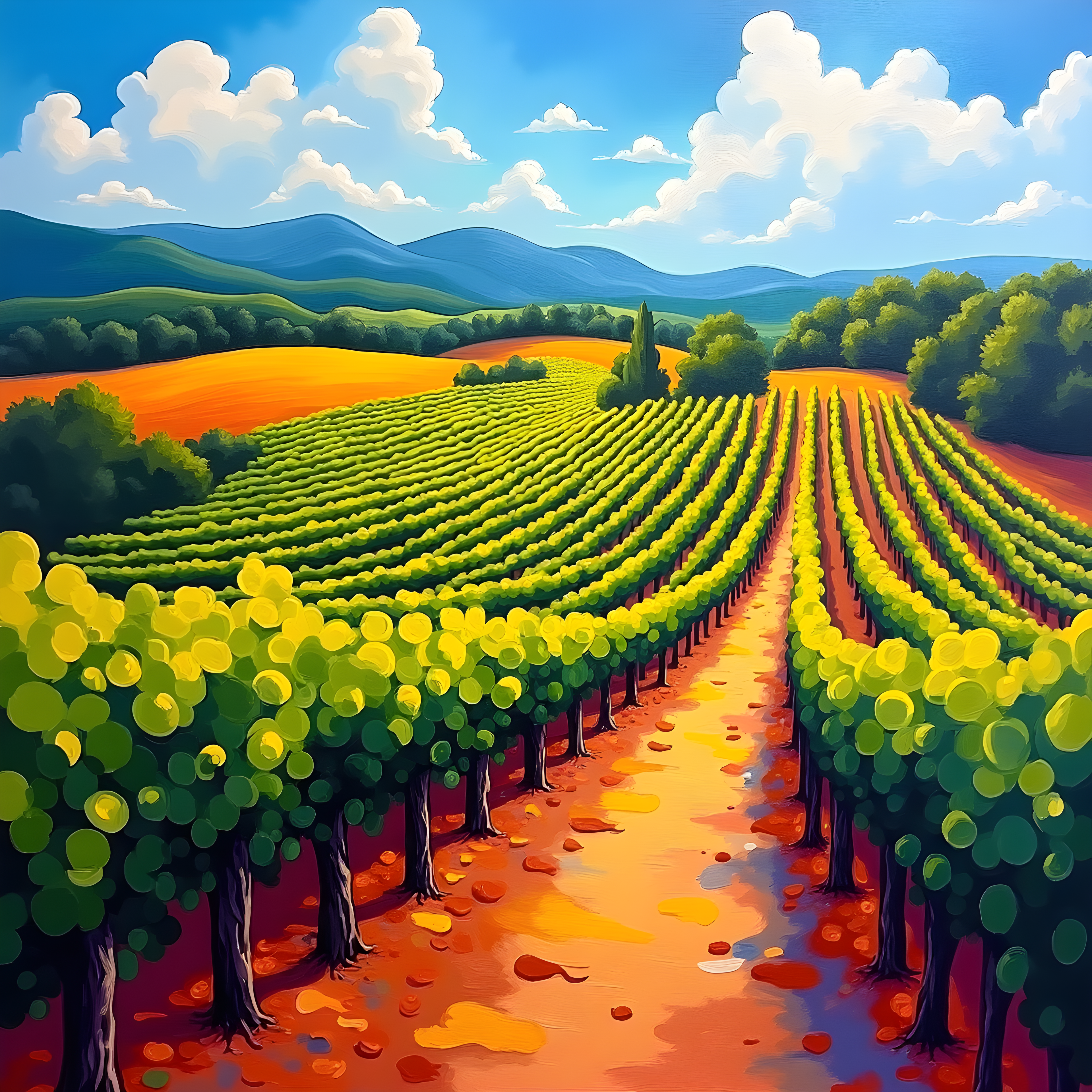 Vibrant Vineyard Landscape Abstract Wall Art