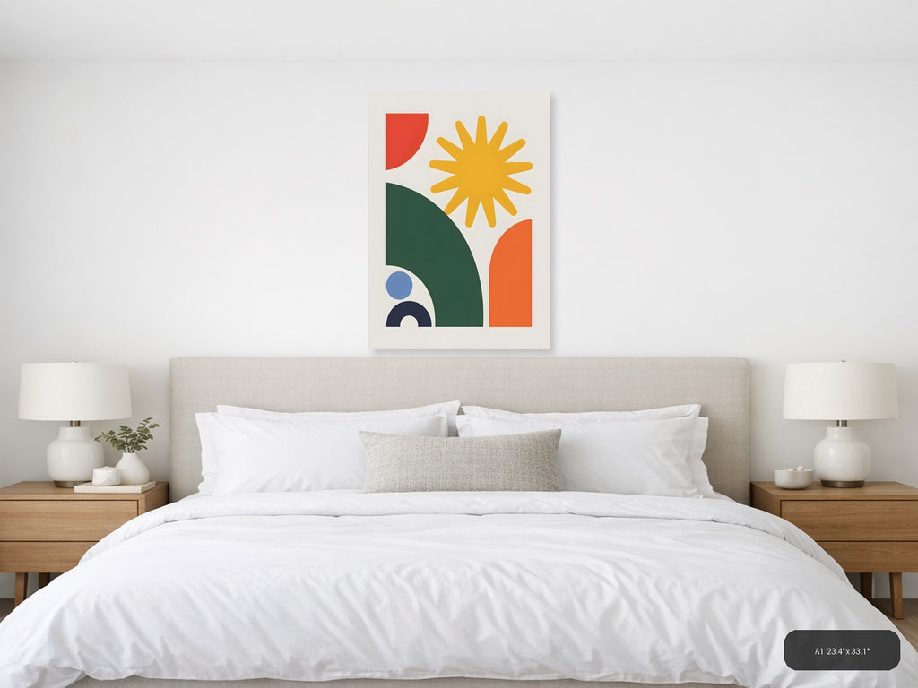 Minimalist Sun & Geometric Shapes Portrait Wall Art — A1 / Bedroom