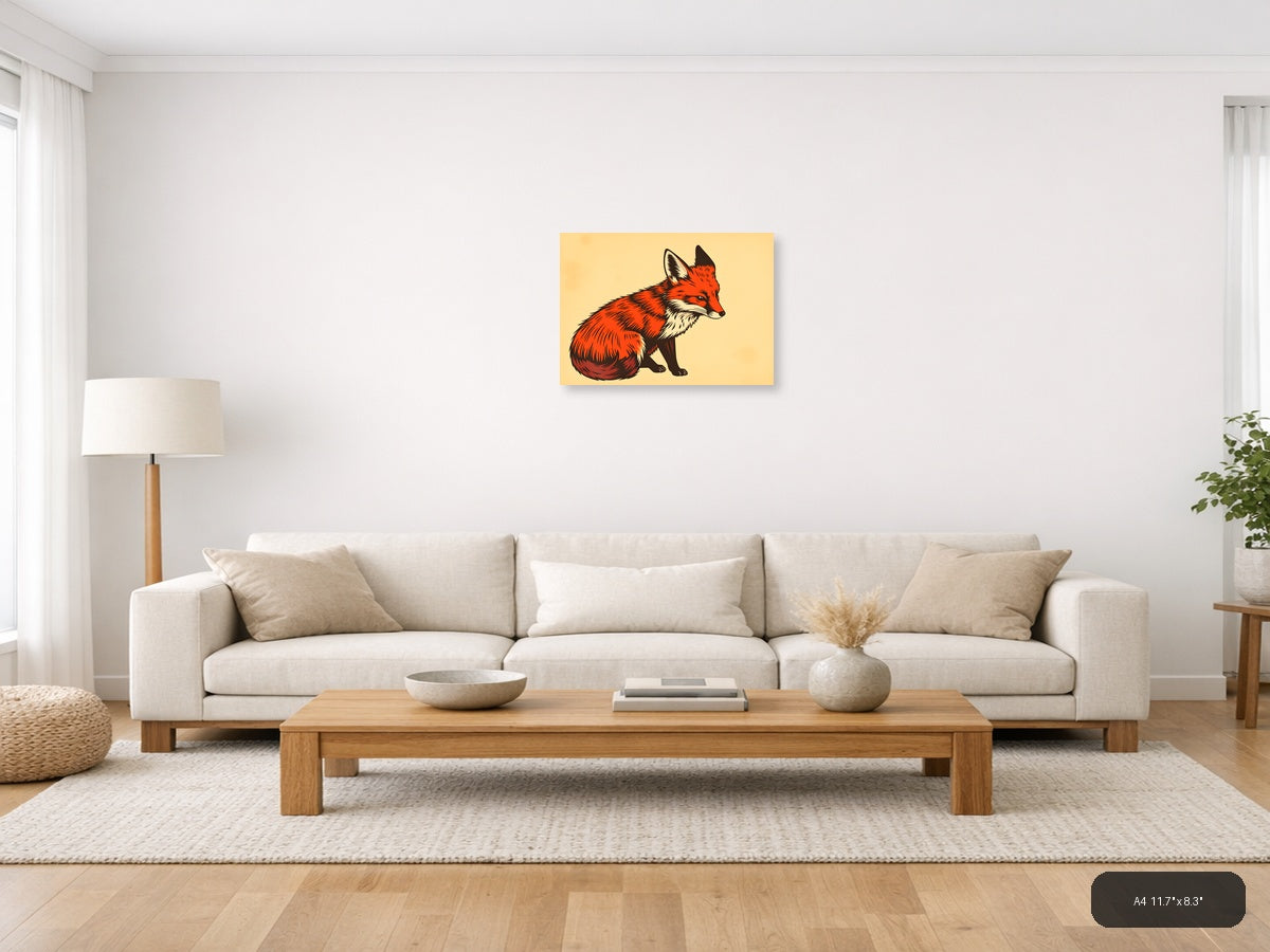Red Fox Vintage Illustration Wall Art — A4 / Living Room