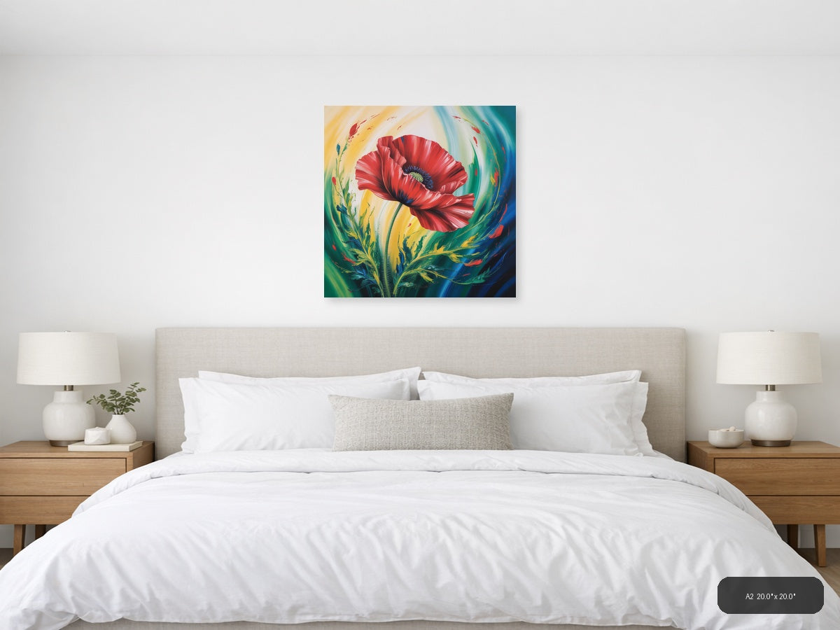 Red Poppy Abstract Flower Canvas Wall Art — A2 / Bedroom