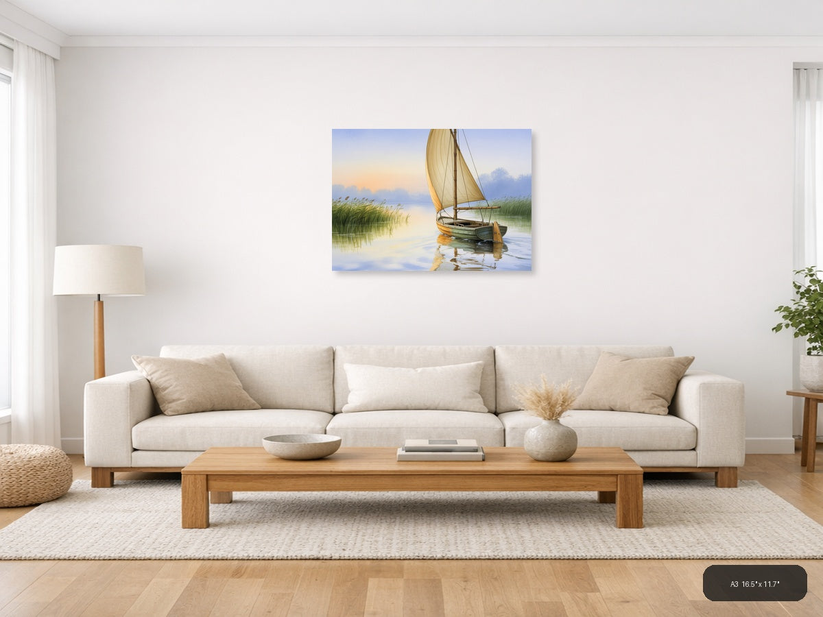 Boat — Watercolor (Landscape) Canvas Print | Watercolor Wall Art | A4 A3 A2 A1 — A3 / Living Room