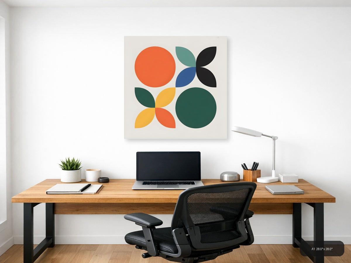 Minimalist Geometric Flower Shapes Colorful Wall Art — A1 / Office