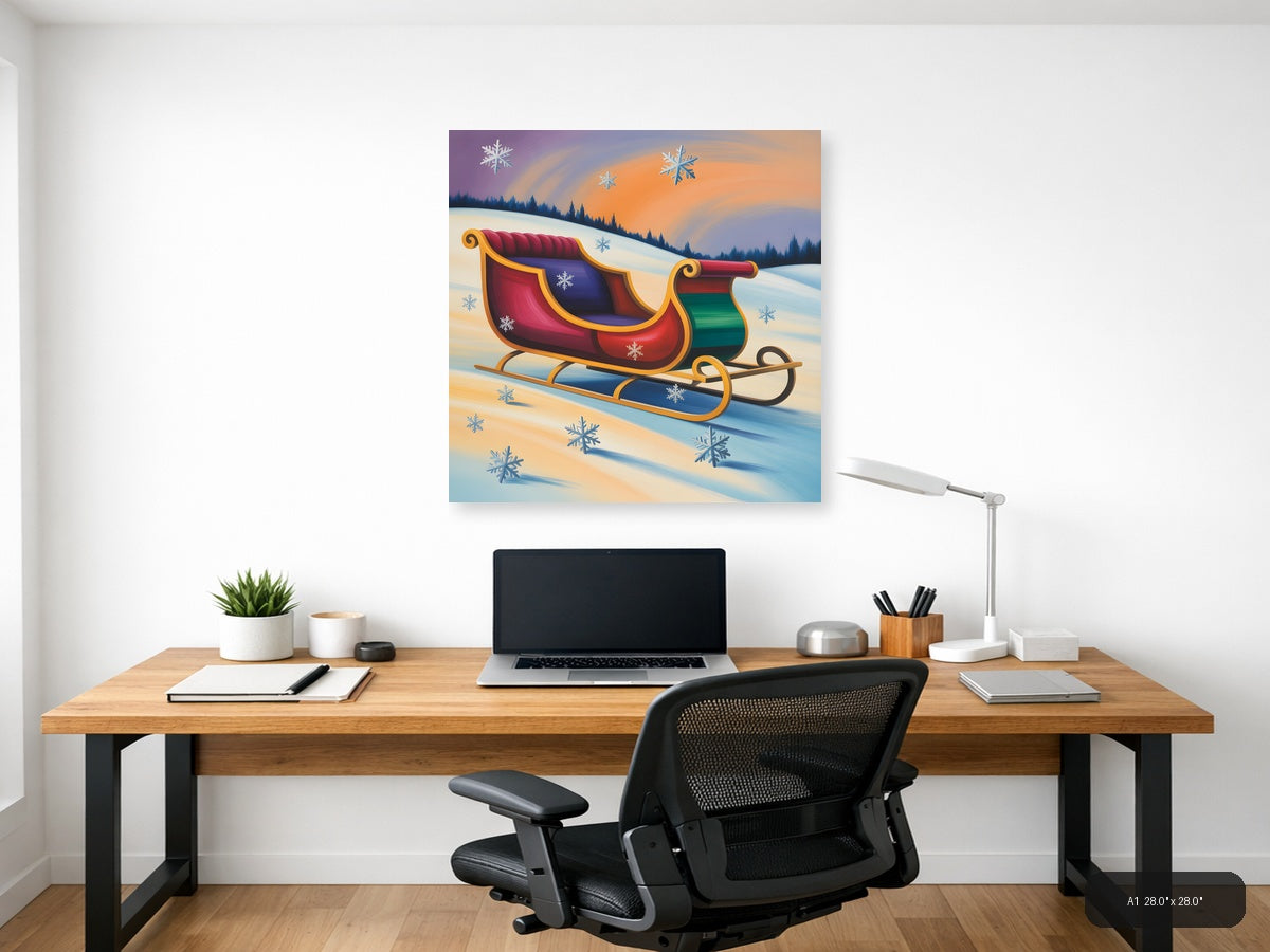 Santa's Sleigh Winter Landscape Abstract Wall Art — A1 / Office