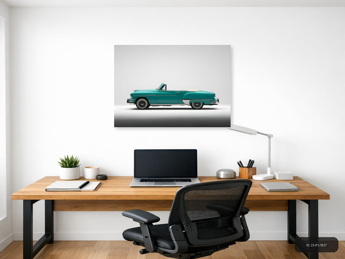 Turquoise Classic Convertible Car Minimalist Wall Art — A2 / Office
