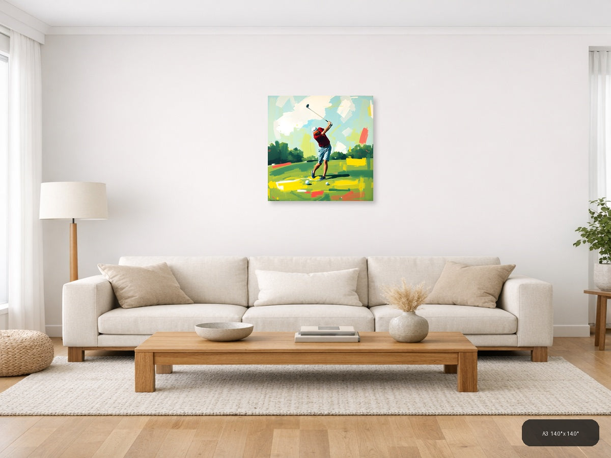 Golfer Mid-Swing Abstract Green & Yellow Wall Art — A3 / Living Room