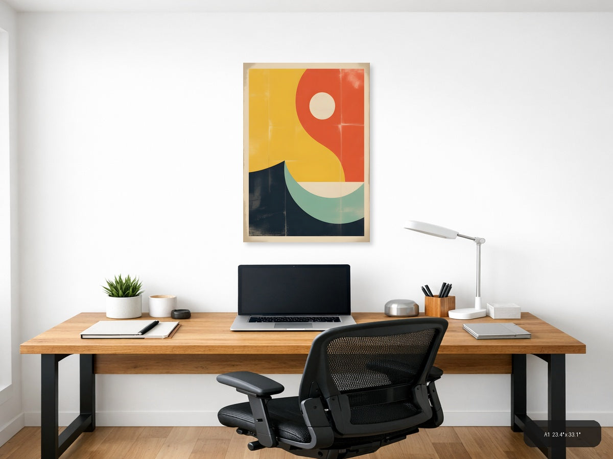 Vintage Geometric Sun and Moon Abstract Wall Art — A1 / Office