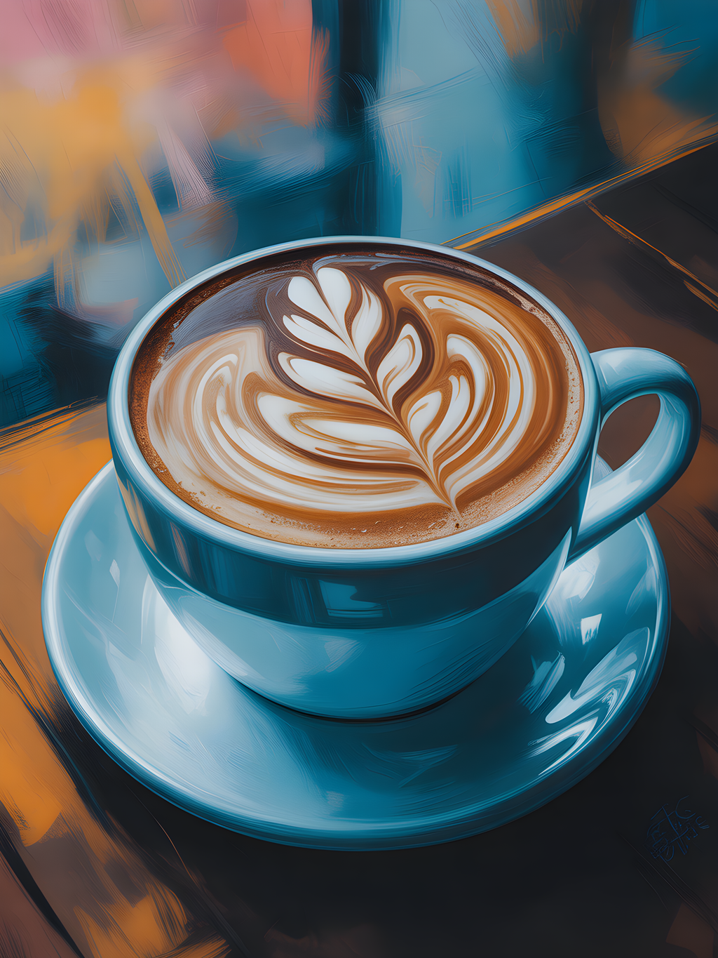 Latte Art Coffee Cup Abstract Blue Wall Art