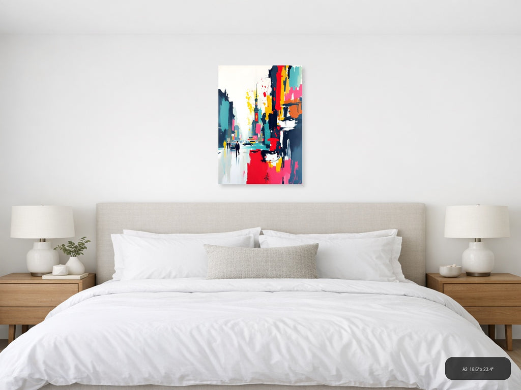 Abstract Cityscape with Tower - Modern Colorful Wall Art — A2 / Bedroom