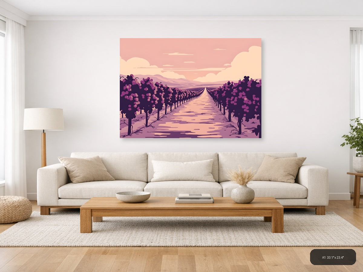 Vintage Purple Vineyard Landscape Wall Art — A1 / Living Room
