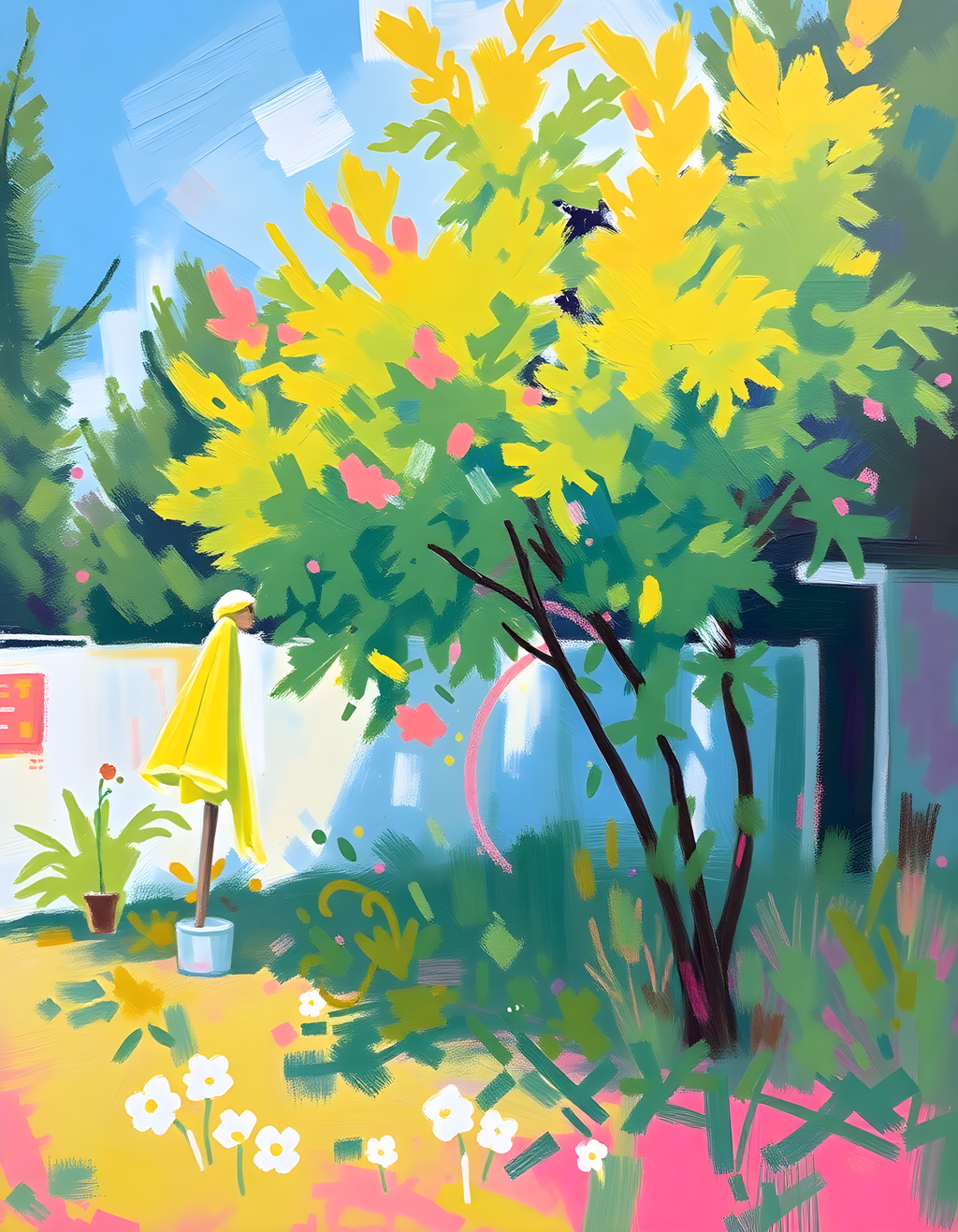 Vibrant Garden Oasis Abstract Yellow Flowers Wall Art