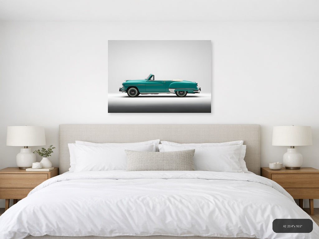 Turquoise Classic Convertible Car Minimalist Wall Art — A2 / Bedroom