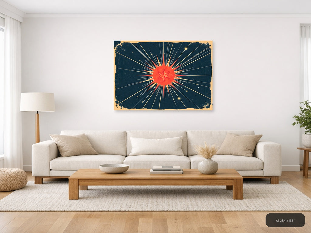 Vintage Radiant Star Burst Retro Wall Art — A2 / Living Room