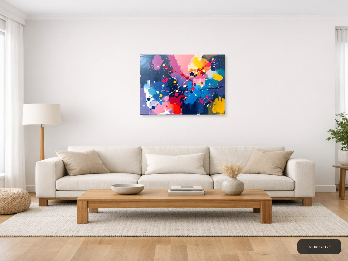 Colorful Abstract Network Constellation Wall Art — A3 / Living Room