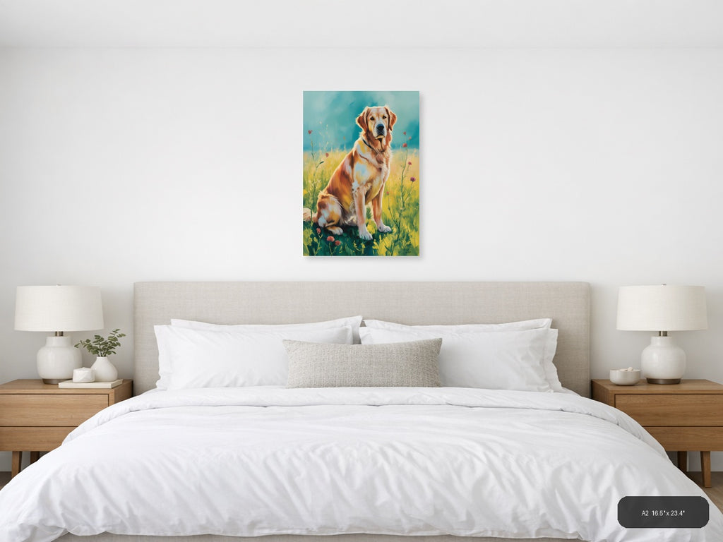 Golden Retriever in Wildflower Field Abstract Wall Art — A2 / Bedroom
