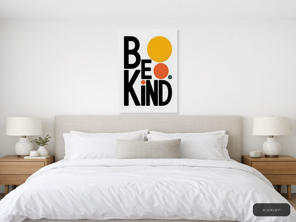 Be Kind Minimalist Typography with Geometric Circles Wall Art — A1 / Bedroom