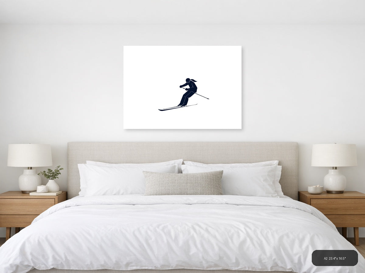 Minimalist Skier Silhouette Navy Blue Wall Art — A2 / Bedroom