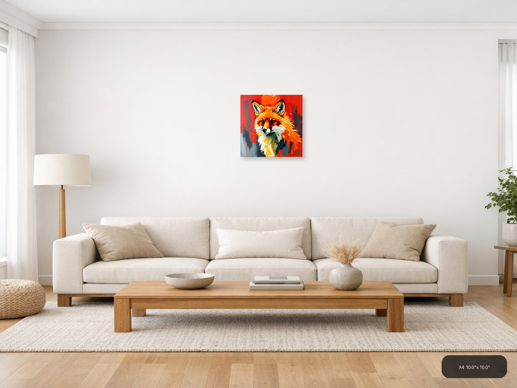 Abstract Fox Portrait Orange Red Splash Wall Art — A4 / Living Room