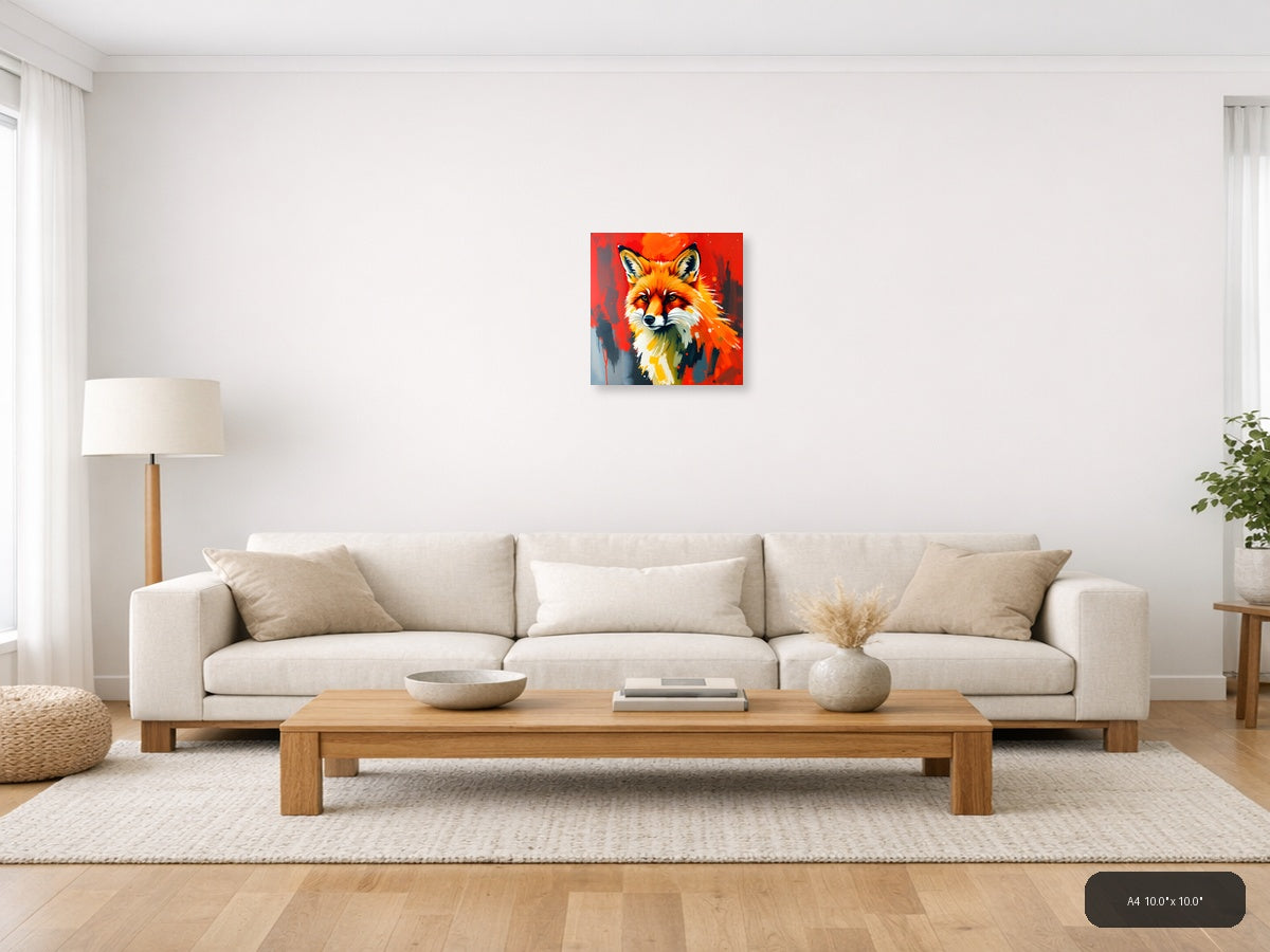 Abstract Fox Portrait Orange Red Splash Wall Art — A4 / Living Room