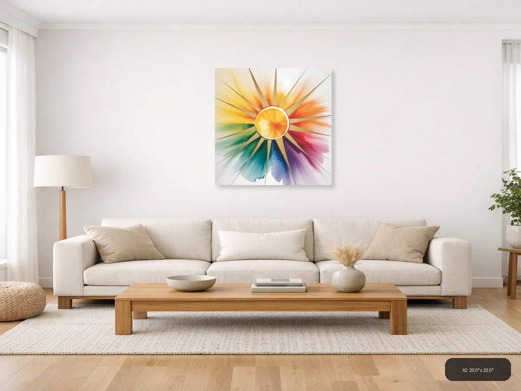 Golden Sun Watercolor Chakra Spectrum Wall Art — A2 / Living Room