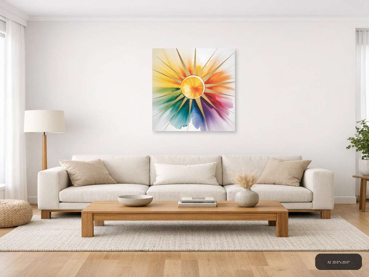 Golden Sun Watercolor Chakra Spectrum Wall Art — A2 / Living Room