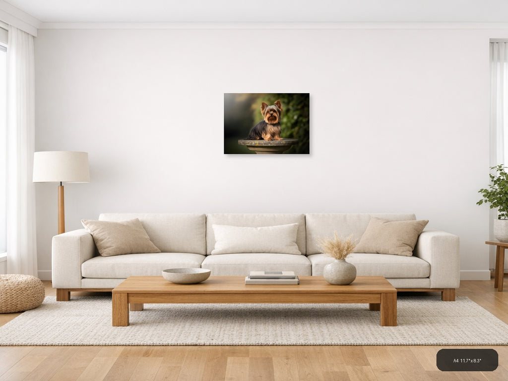 Shih Tzu Puppy on Stone Pedestal Photography Wall Art — A4 / Living Room