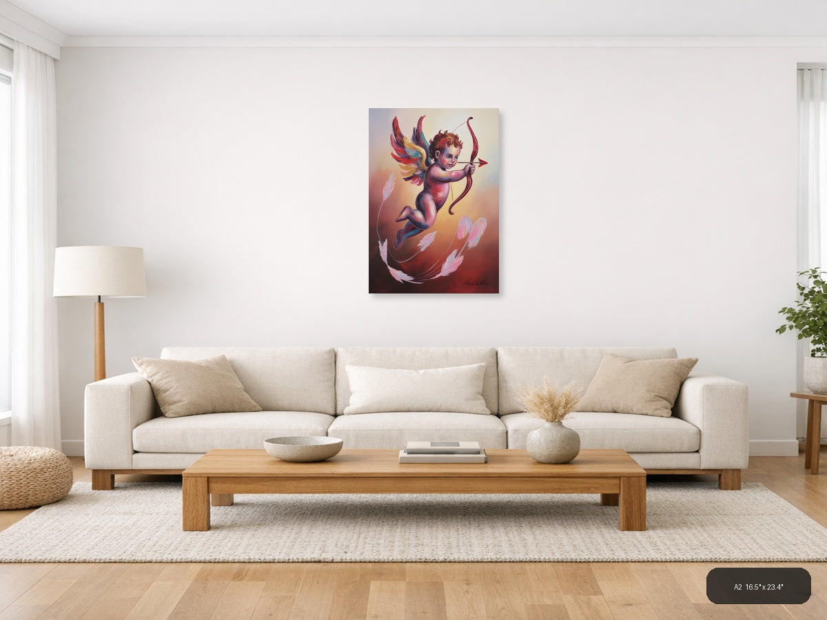 Colorful Cupid Angel with Bow Abstract Portrait Wall Art — A2 / Living Room